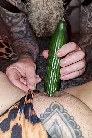 My sexy slut in leopard print with cucumber