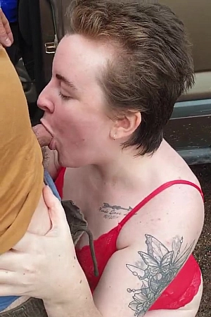 Red lace bj outdoors