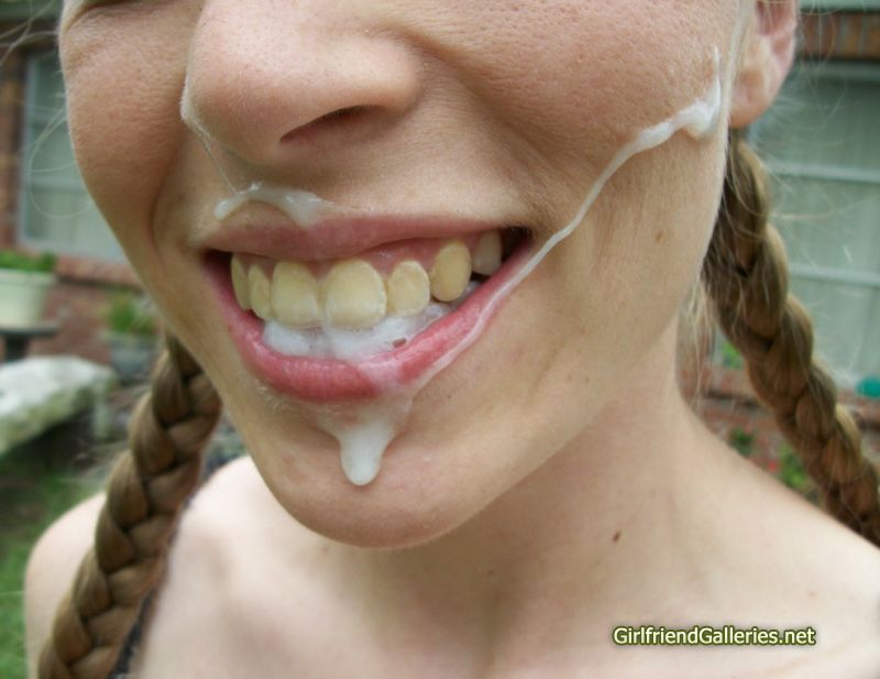 Blonde wife catches facial outside