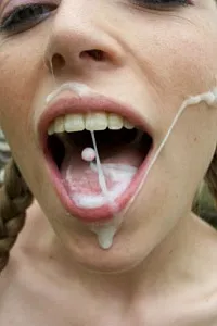 Blonde wife catches facial outside